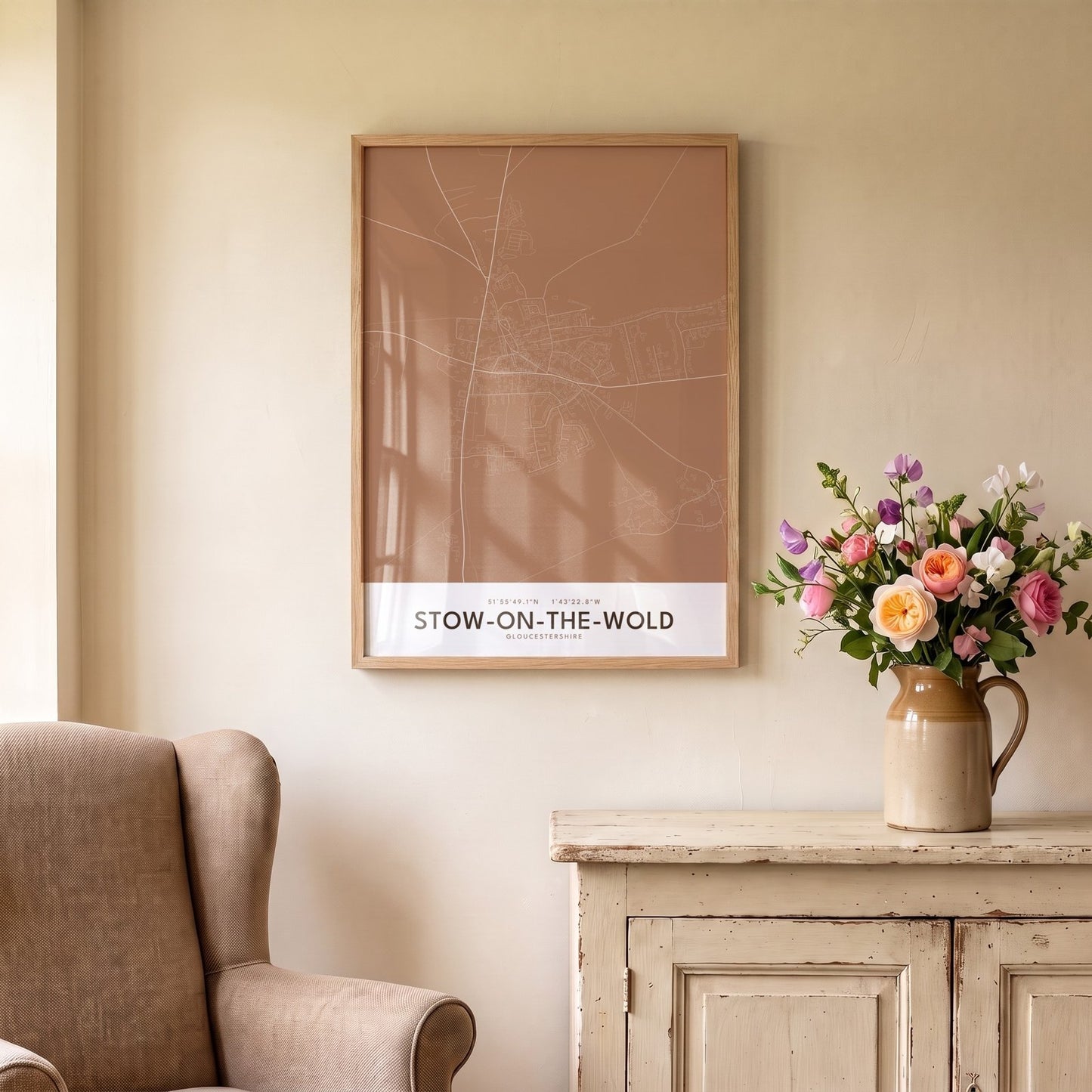 Stow-on-the-Wold — Framed Map Print (Terracotta)