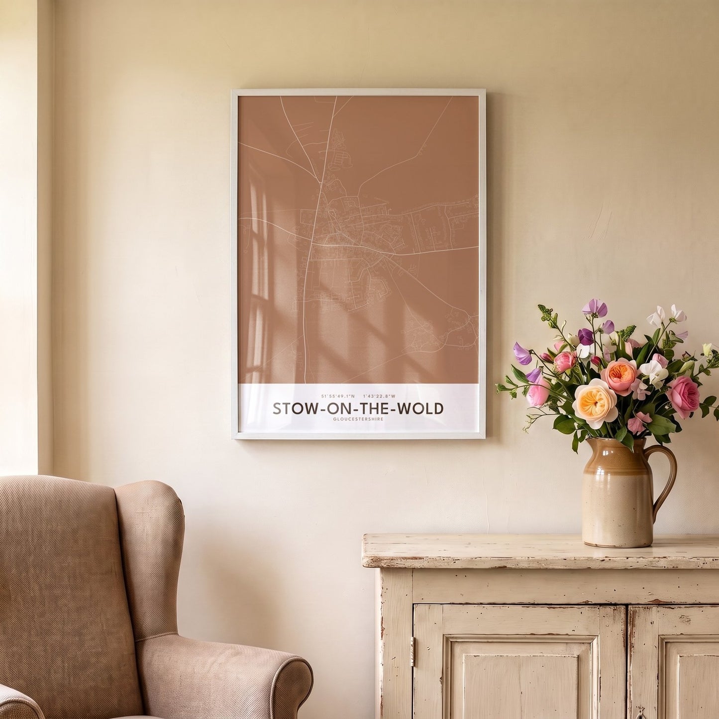 Stow-on-the-Wold — Framed Map Print (Terracotta)