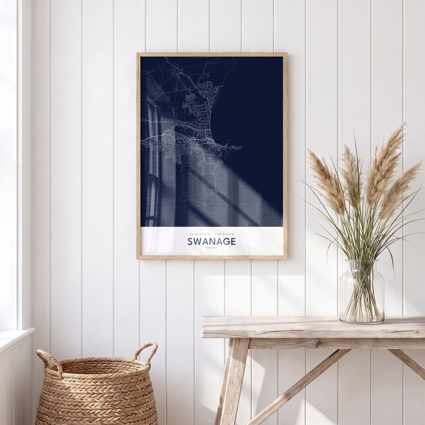 Swanage — Framed Map Print (Navy)
