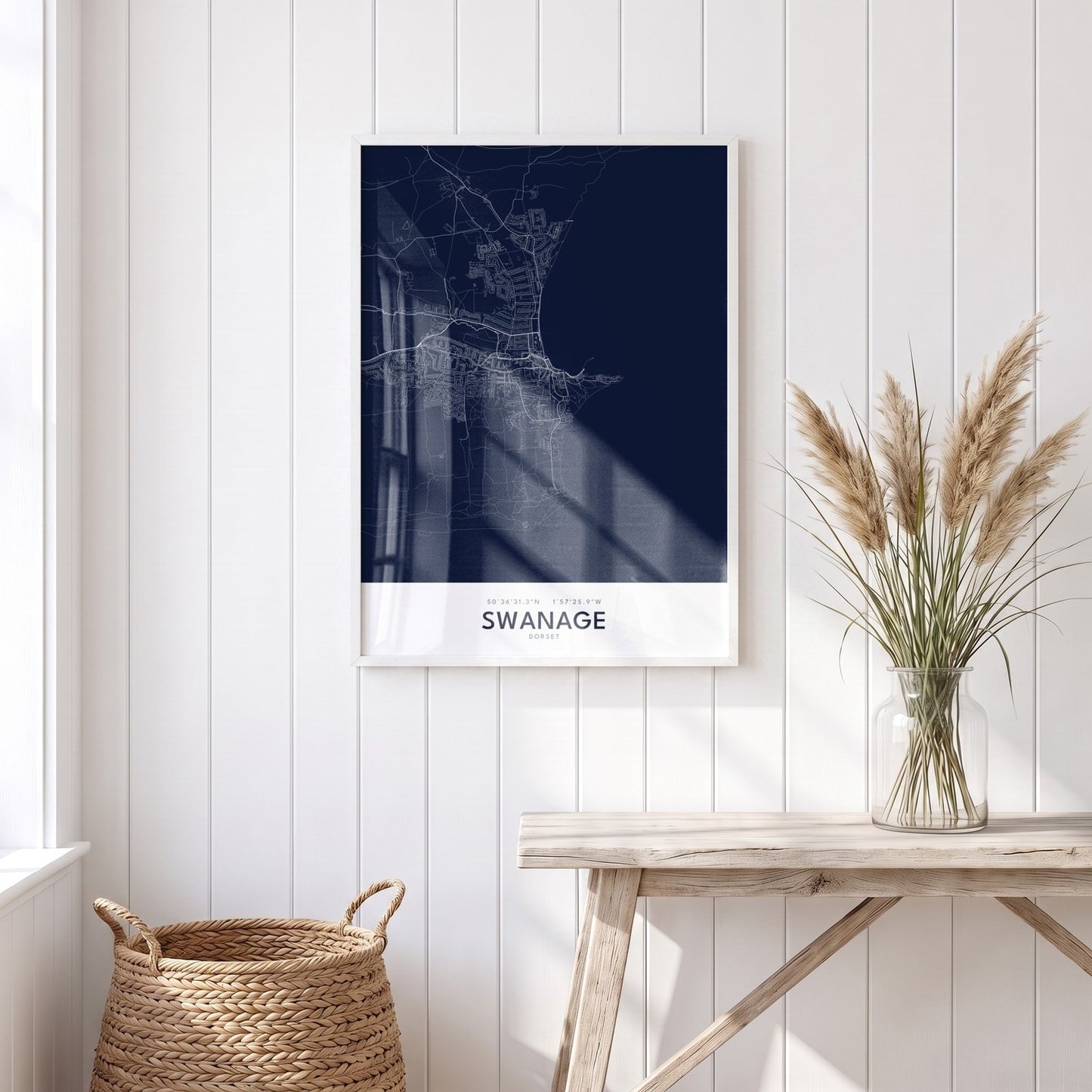 Swanage — Framed Map Print (Navy)