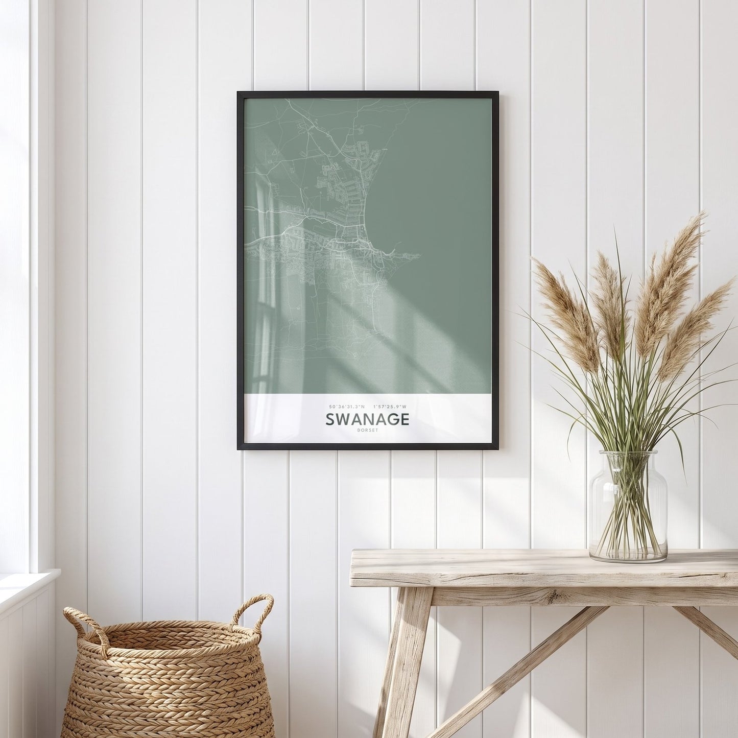 Swanage — Framed Map Print (Sage)