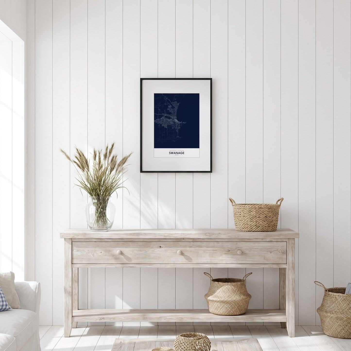 Swanage — Framed Map Print (Navy)