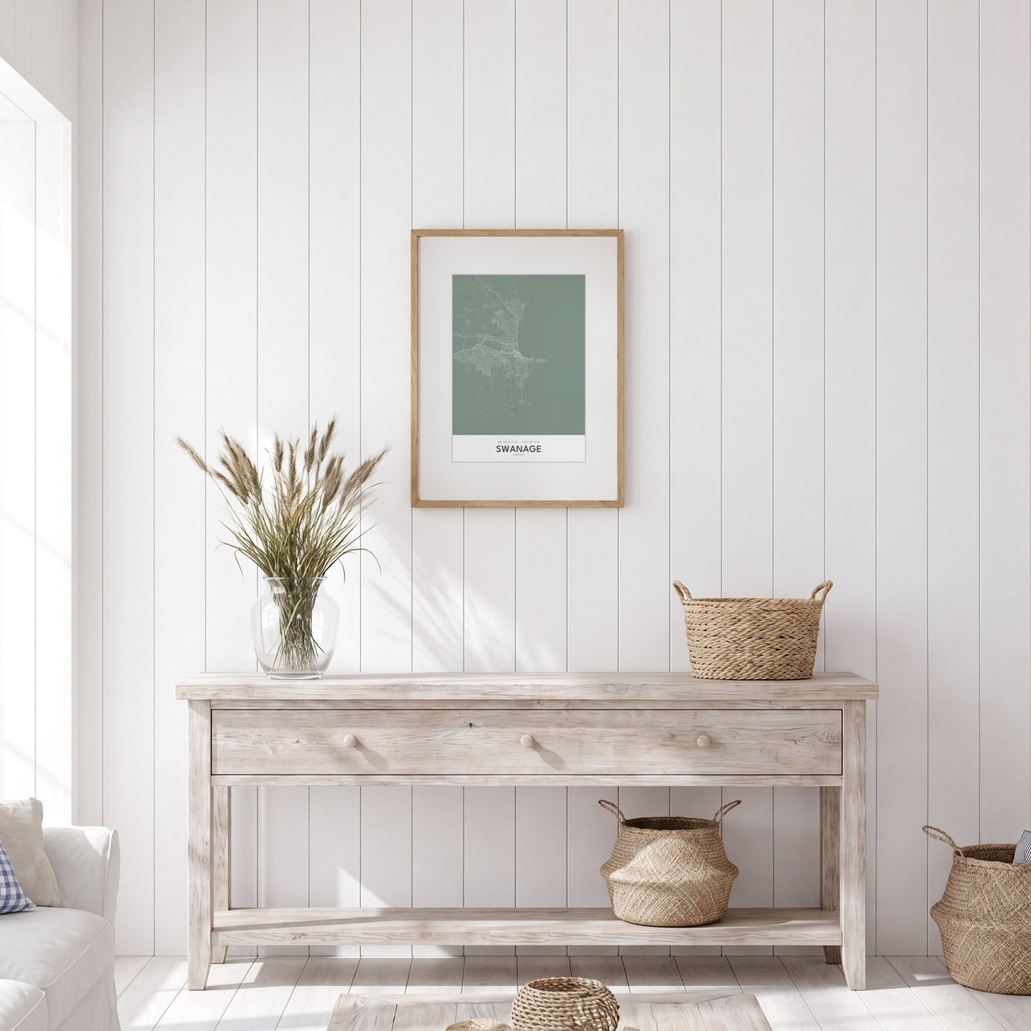 Swanage — Framed Map Print (Sage)