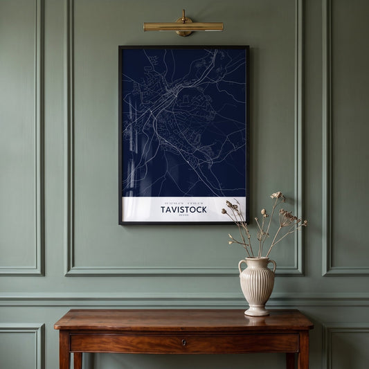 Tavistock — Framed Map Print (Navy)