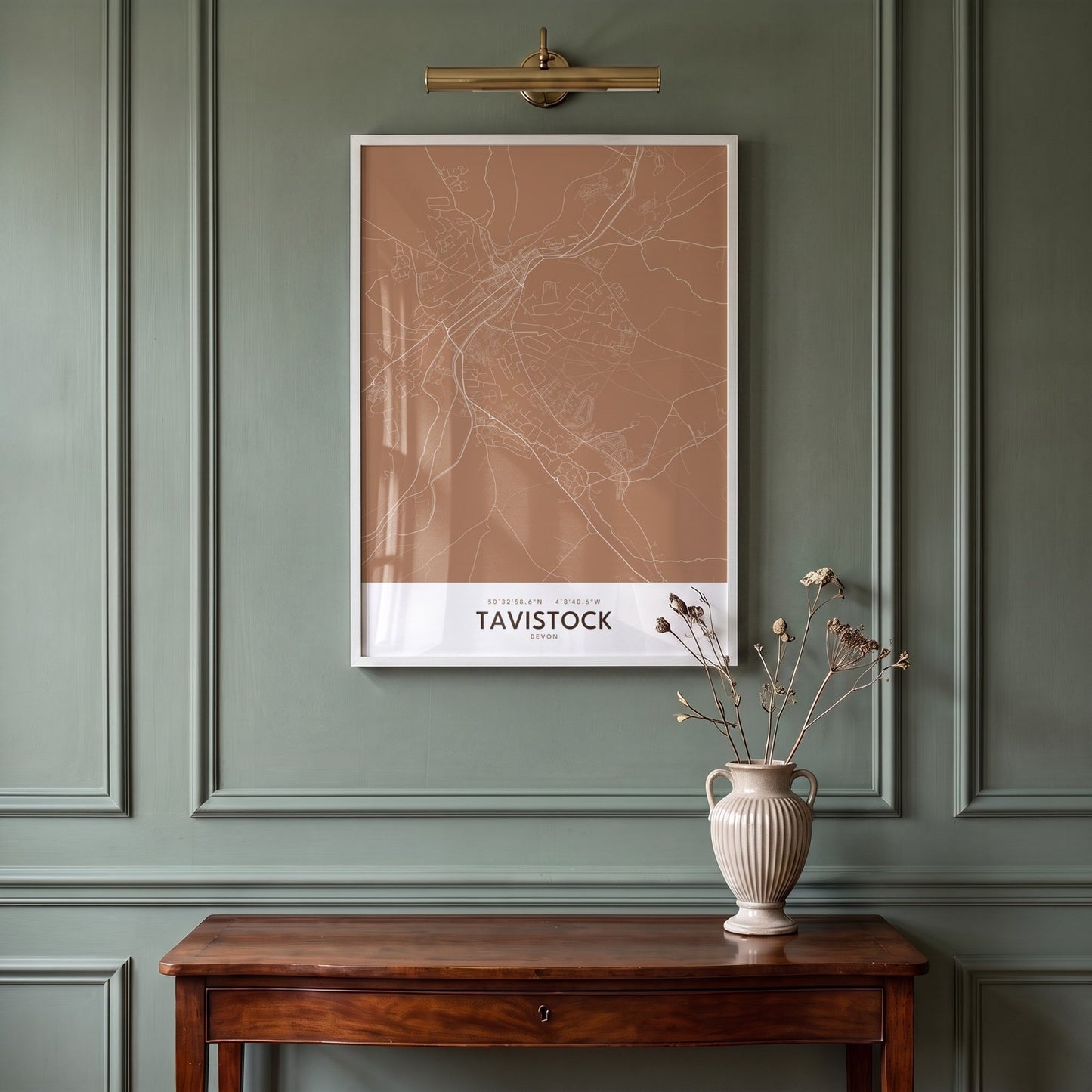 Tavistock — Framed Map Print (Terracotta)