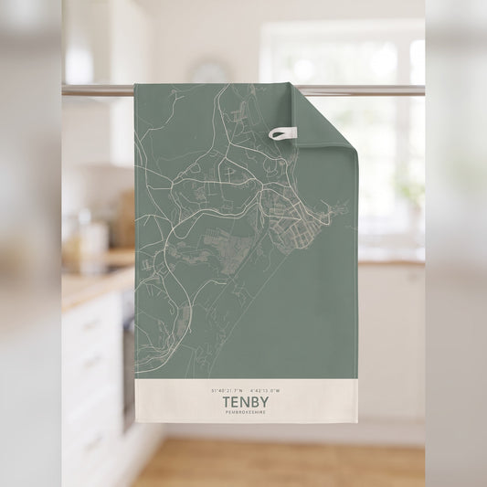 Your Town Merch — Tenby Map Tea Towel lifestyle