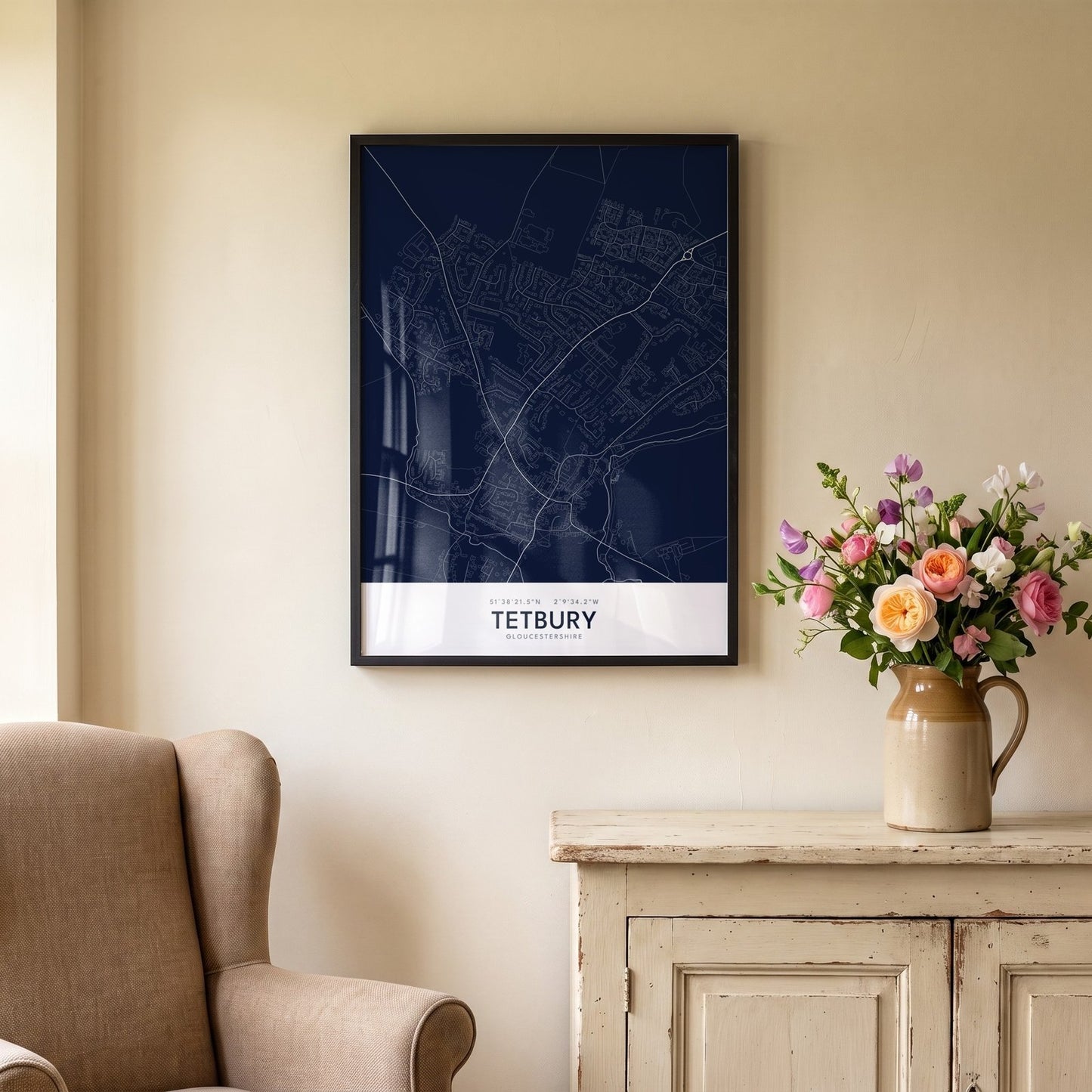 Tetbury — Framed Map Print (Navy)