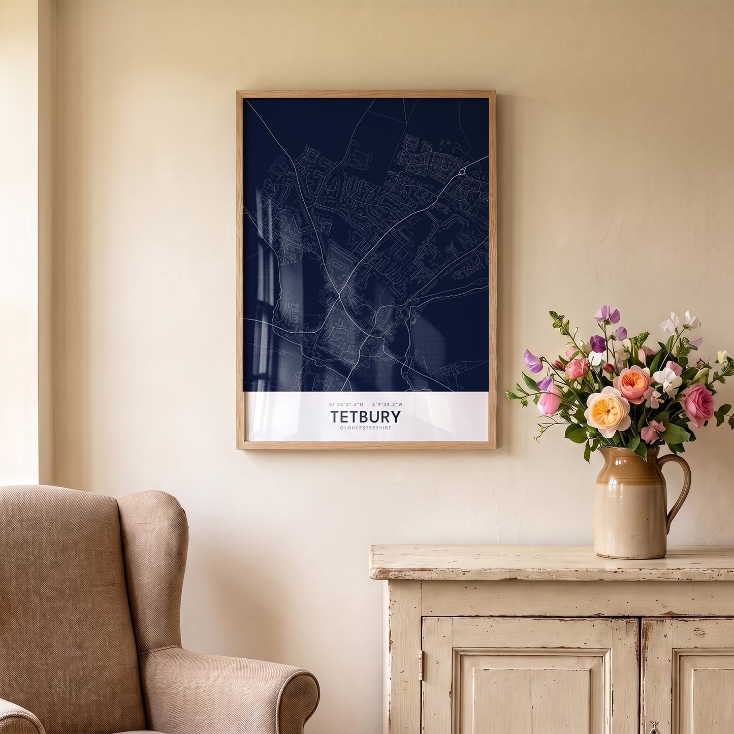 Tetbury — Framed Map Print (Navy)