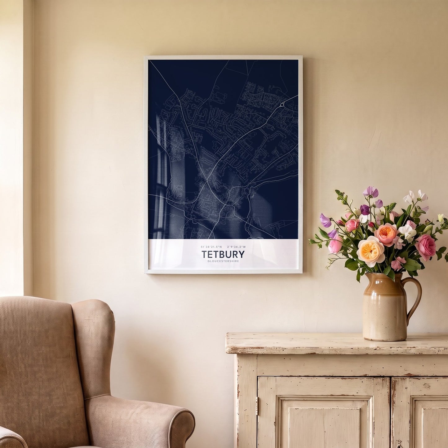 Tetbury — Framed Map Print (Navy)