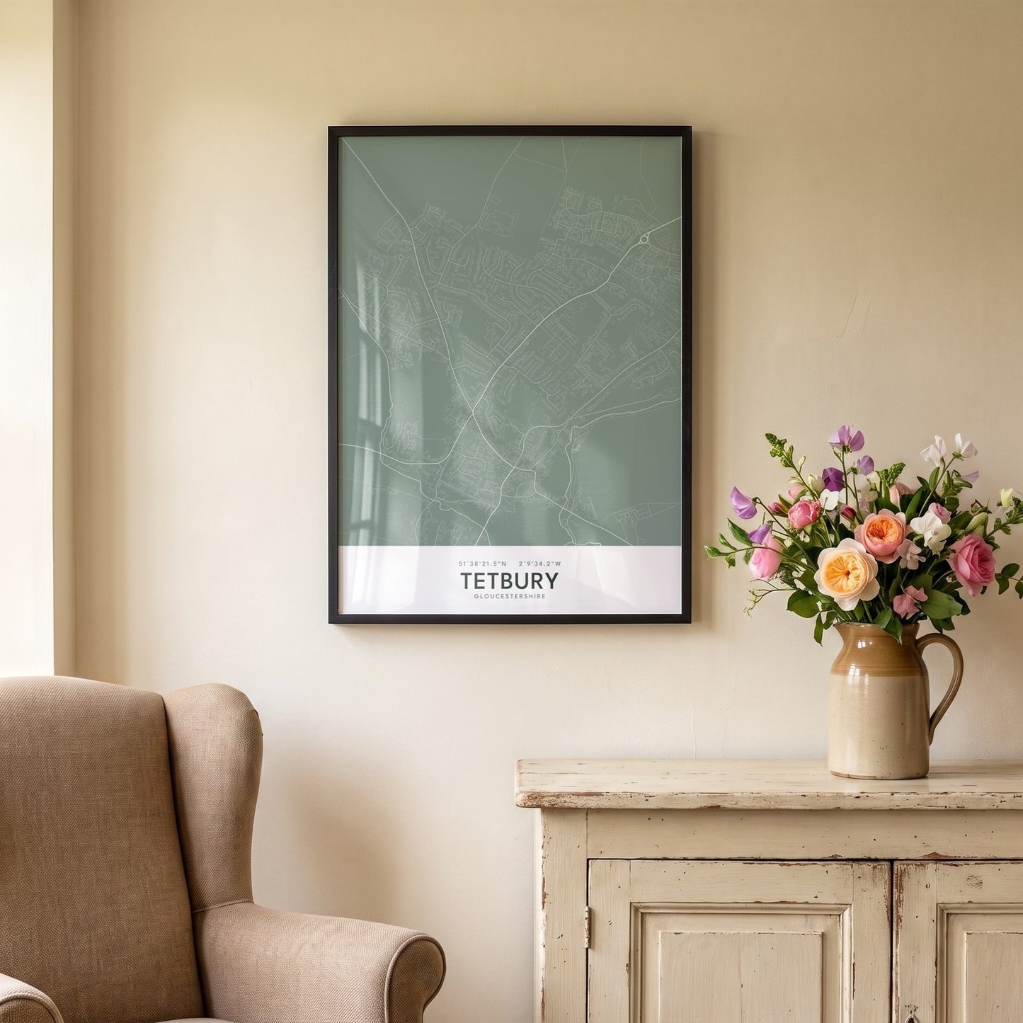 Tetbury — Framed Map Print (Sage)