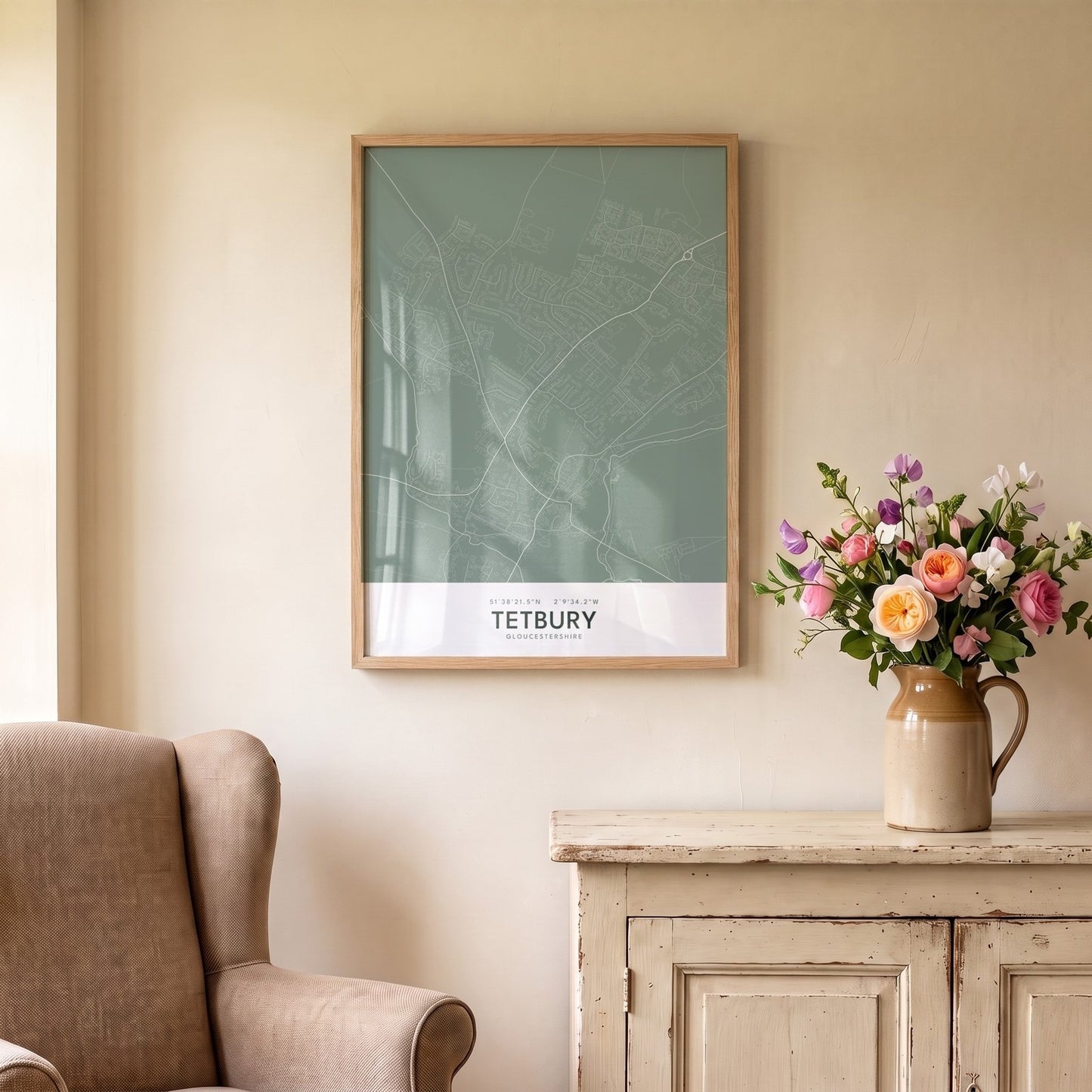 Tetbury — Framed Map Print (Sage)