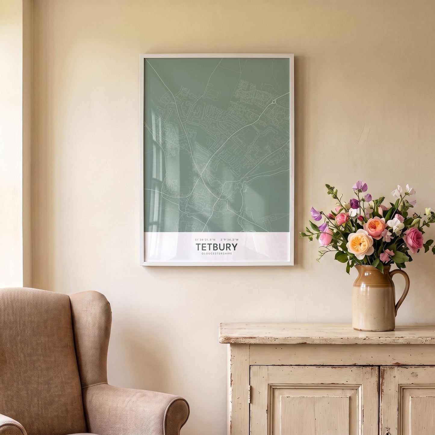 Tetbury — Framed Map Print (Sage)
