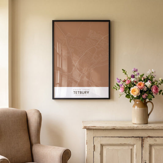 Tetbury — Framed Map Print (Terracotta)