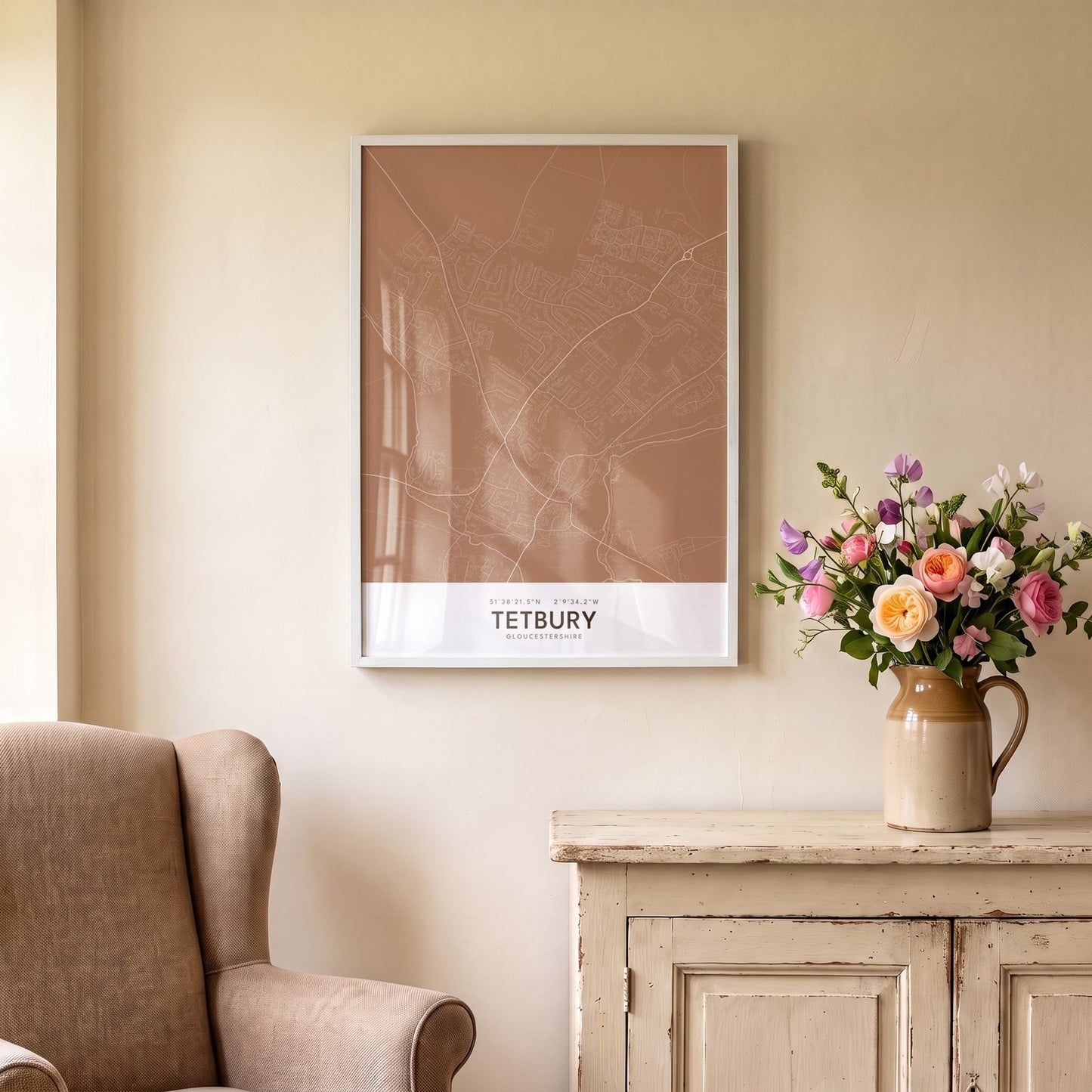 Tetbury — Framed Map Print (Terracotta)