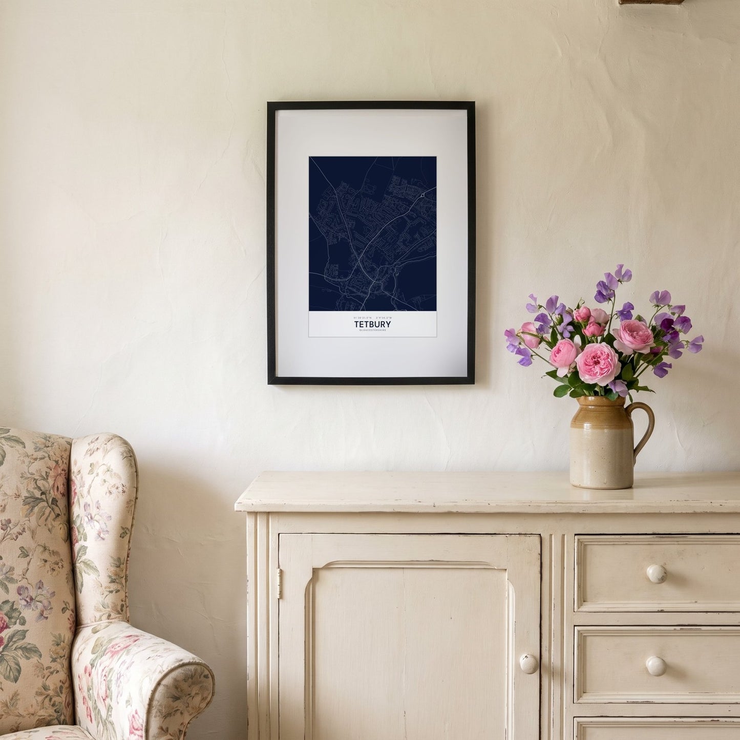 Tetbury — Framed Map Print (Navy)