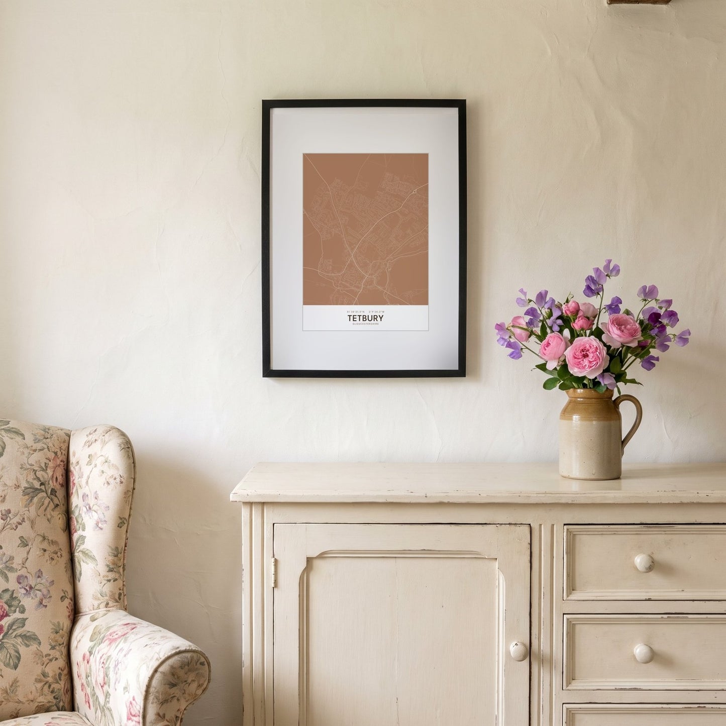 Tetbury — Framed Map Print (Terracotta)