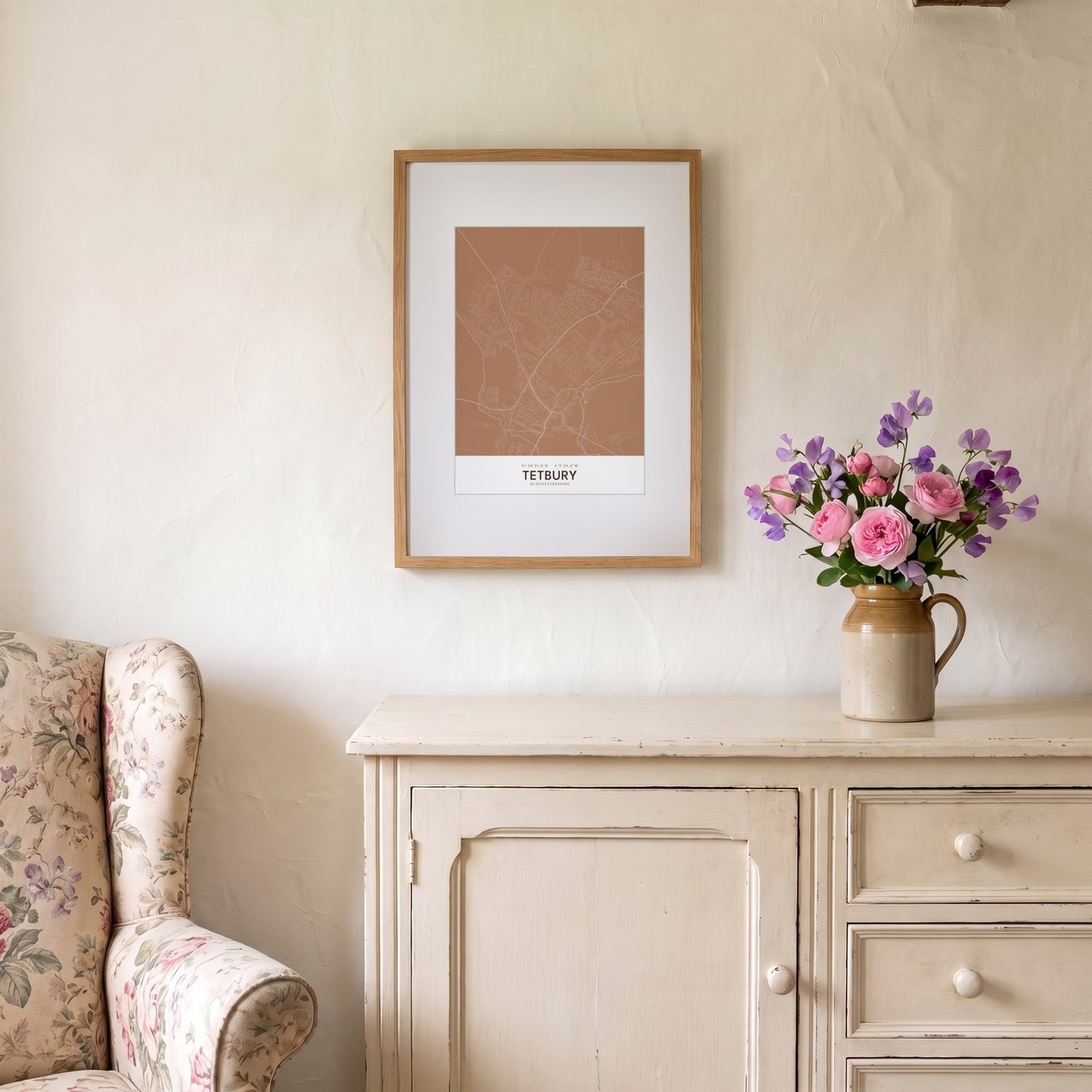 Tetbury — Framed Map Print (Terracotta)