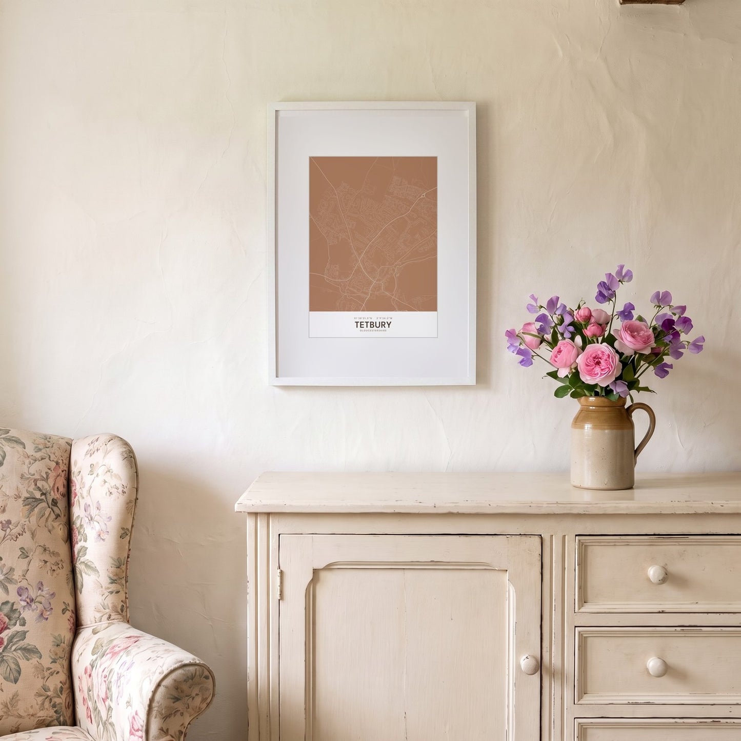Tetbury — Framed Map Print (Terracotta)