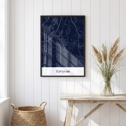 Topsham — Framed Map Print (Navy)