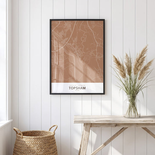 Topsham — Framed Map Print (Terracotta)