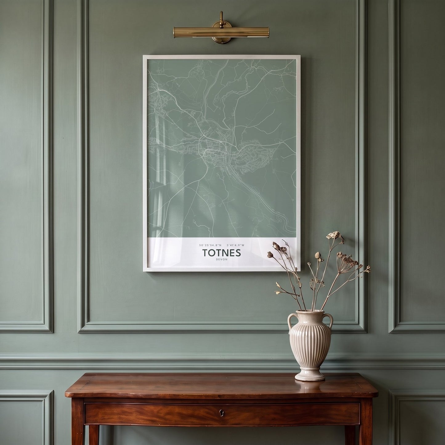 Totnes — Framed Map Print (Sage)