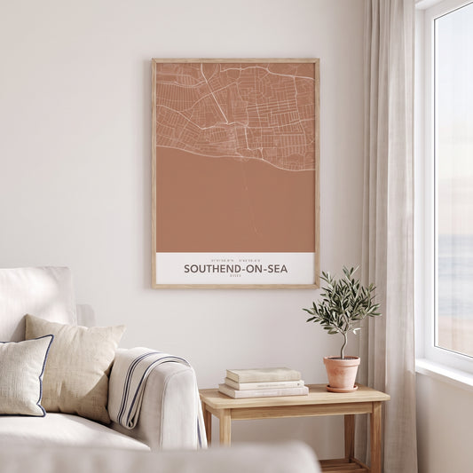 Southend-on-Sea — Framed Map Print (Terracotta)