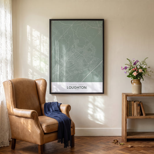 Loughton — Framed Map Print (Sage)