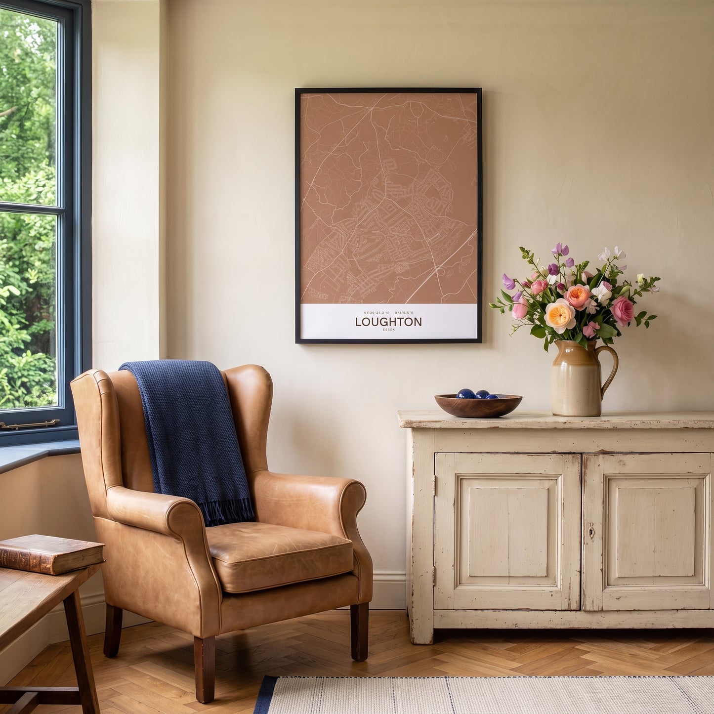 Loughton — Framed Map Print (Terracotta)