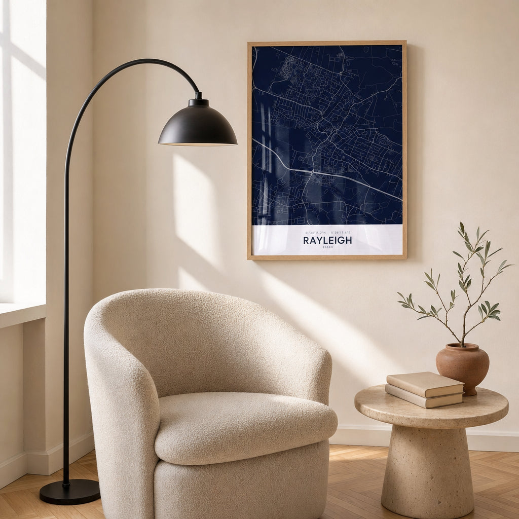 Rayleigh — Framed Map Print (Navy)