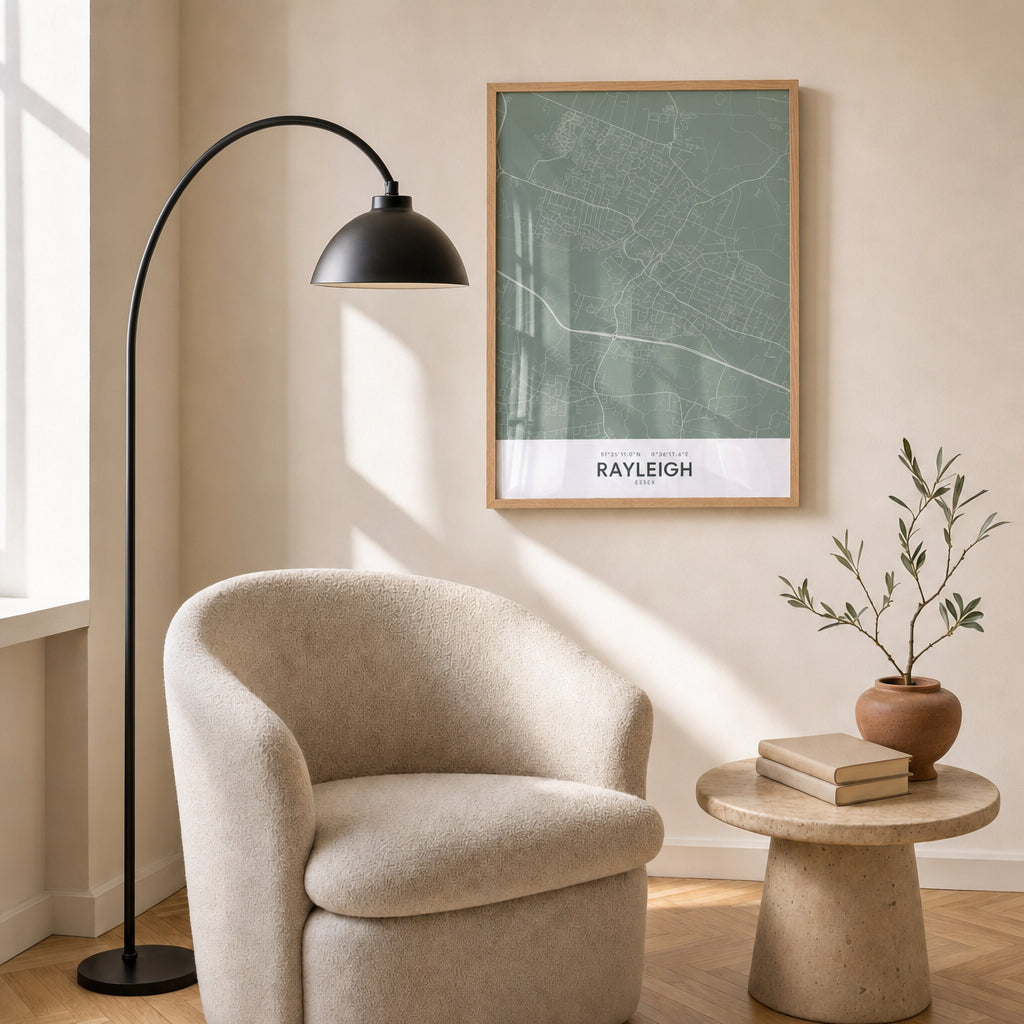Rayleigh — Framed Map Print (Sage)