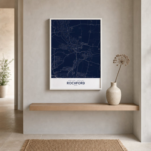 Rochford — Framed Map Print (Navy)