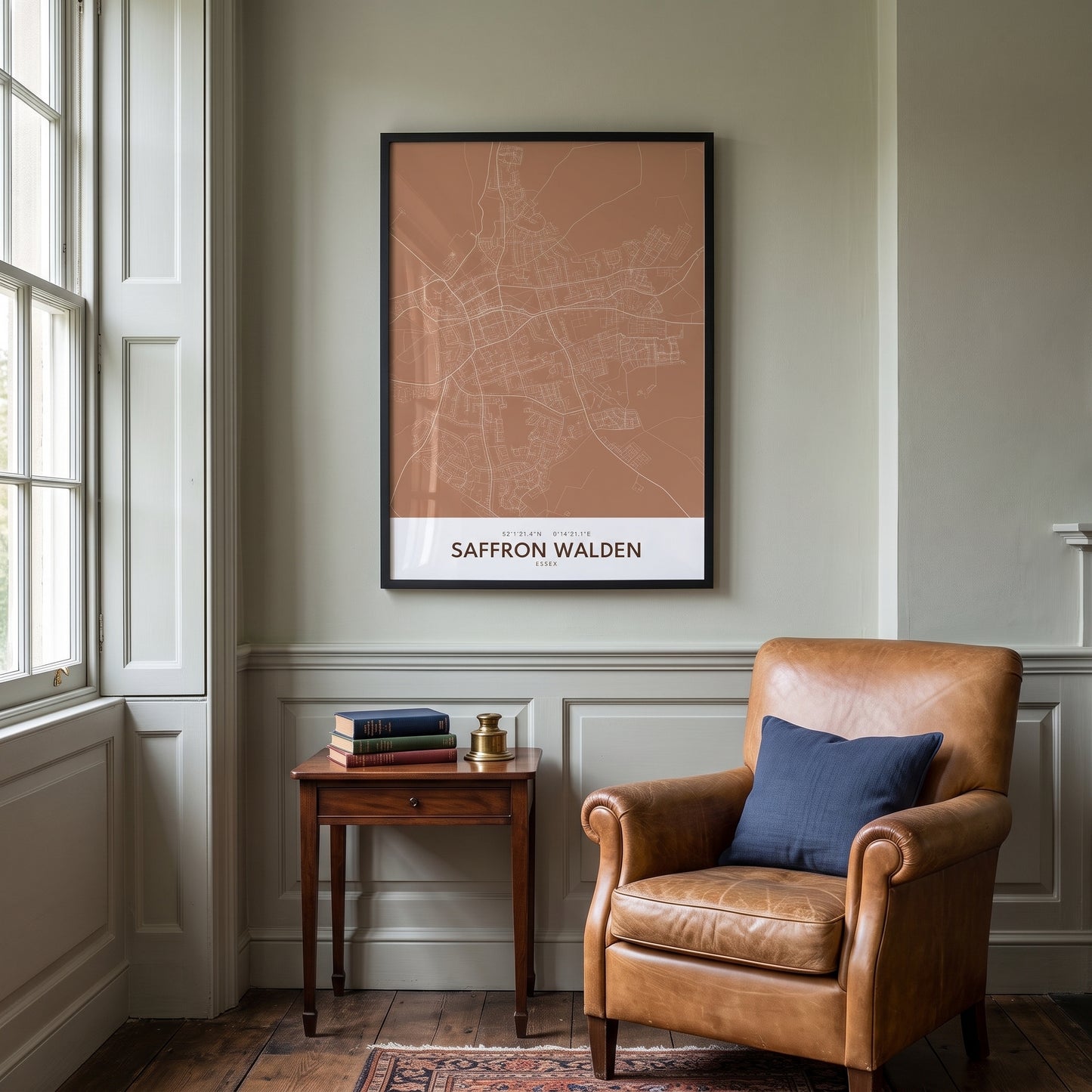 Saffron Walden — Framed Map Print (Terracotta)