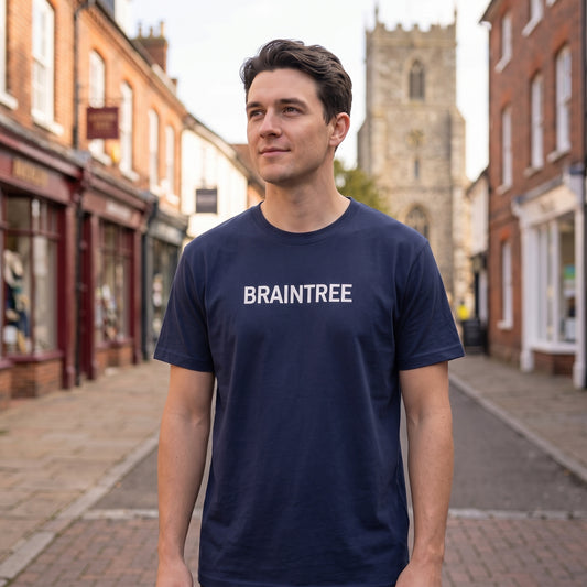 Your Town Merch — Braintree Navy Tee lifestyle