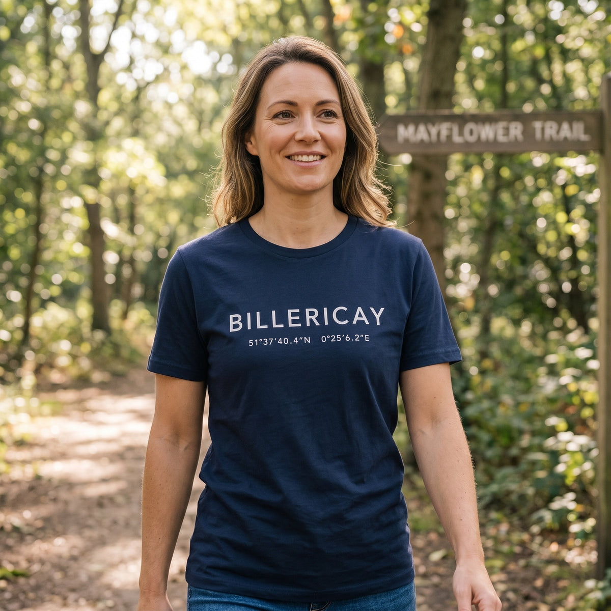 Your Town Merch — Billericay Coordinates Navy Tee lifestyle