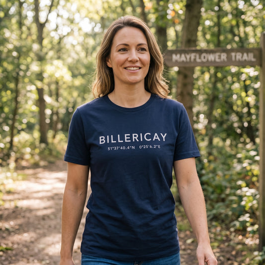 Your Town Merch — Billericay Coordinates Navy Tee lifestyle