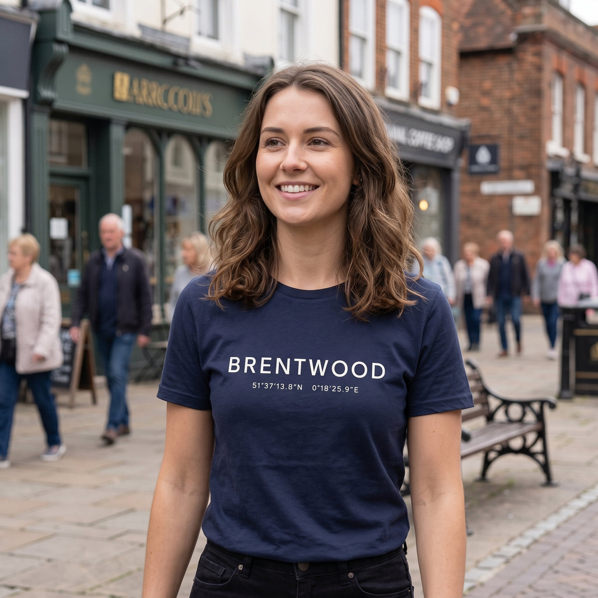 Your Town Merch — Brentwood Coordinates Navy Tee lifestyle