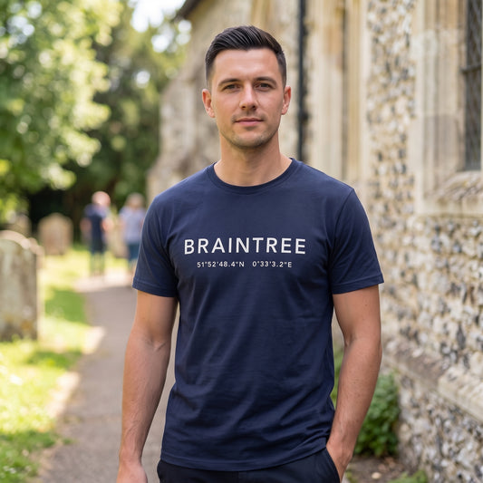Your Town Merch — Braintree Coordinates Navy Tee lifestyle
