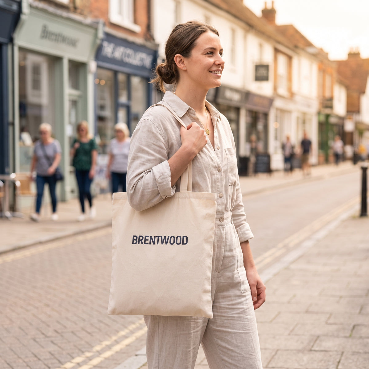 Your Town Merch — Brentwood Natural Tote lifestyle