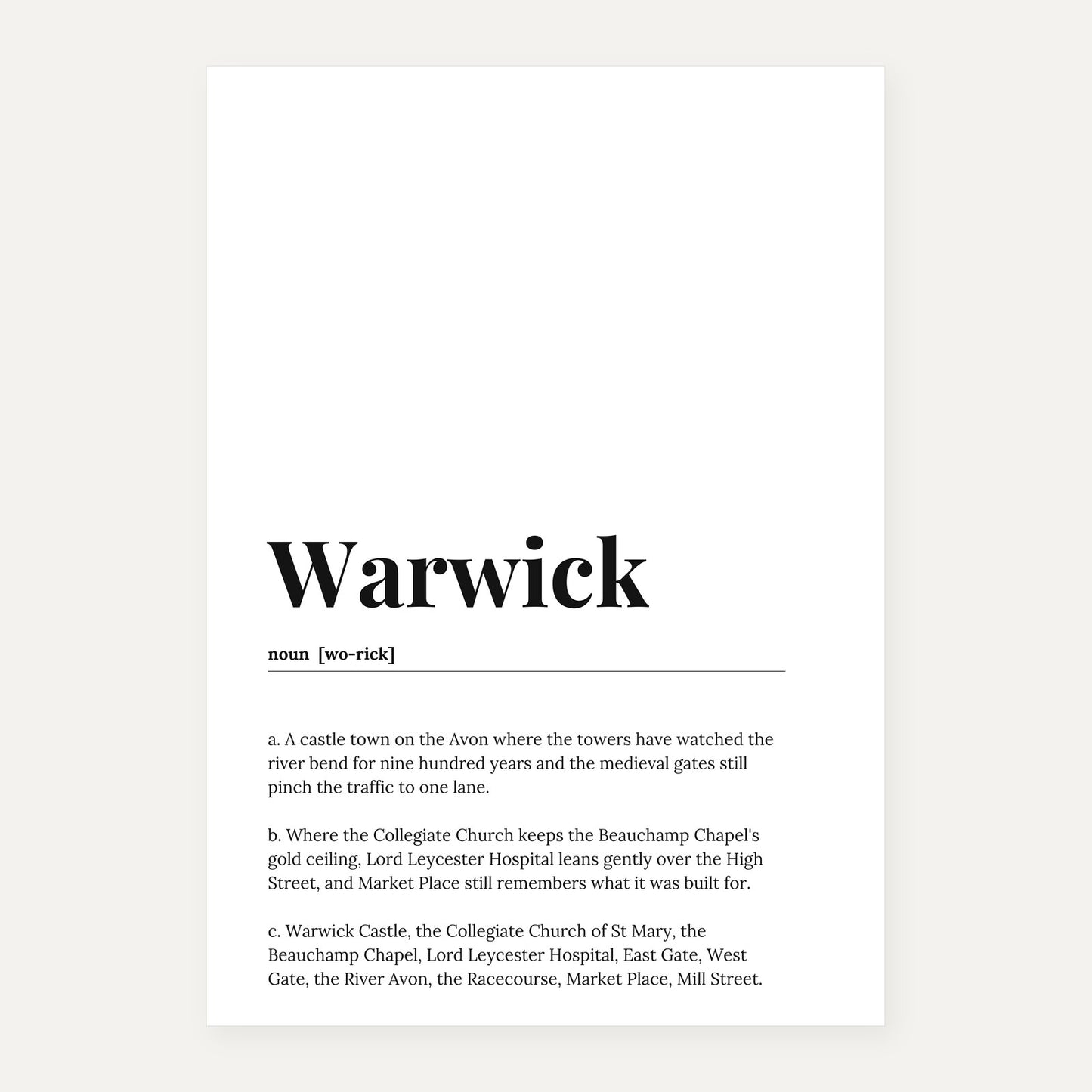 Warwick — Dictionary Print