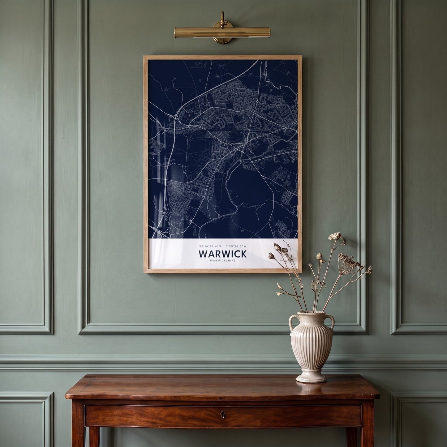 Warwick — Framed Map Print (Navy)