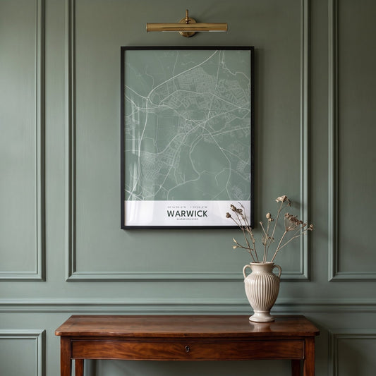 Warwick — Framed Map Print (Sage)