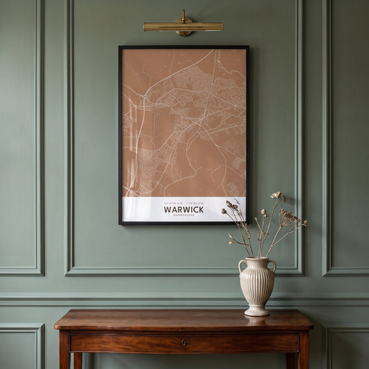 Warwick — Framed Map Print (Terracotta)