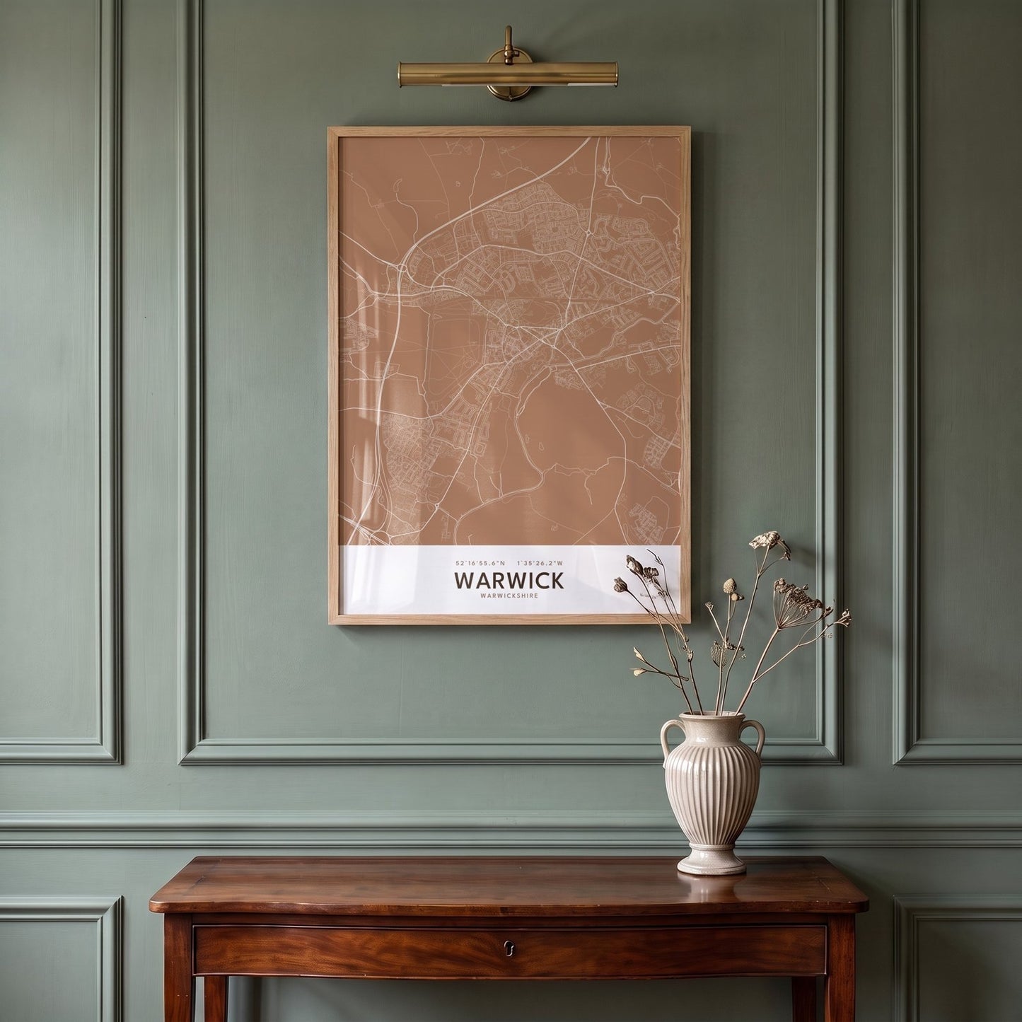 Warwick — Framed Map Print (Terracotta)