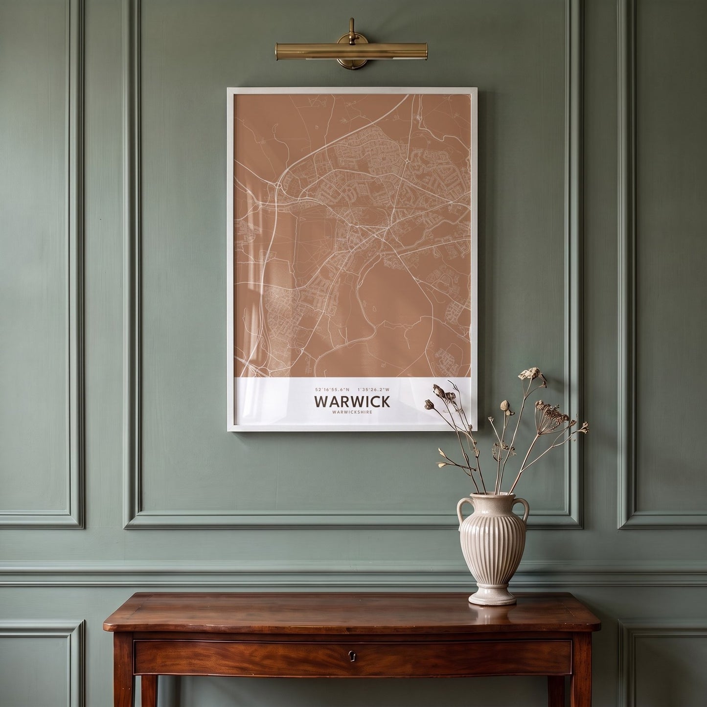 Warwick — Framed Map Print (Terracotta)