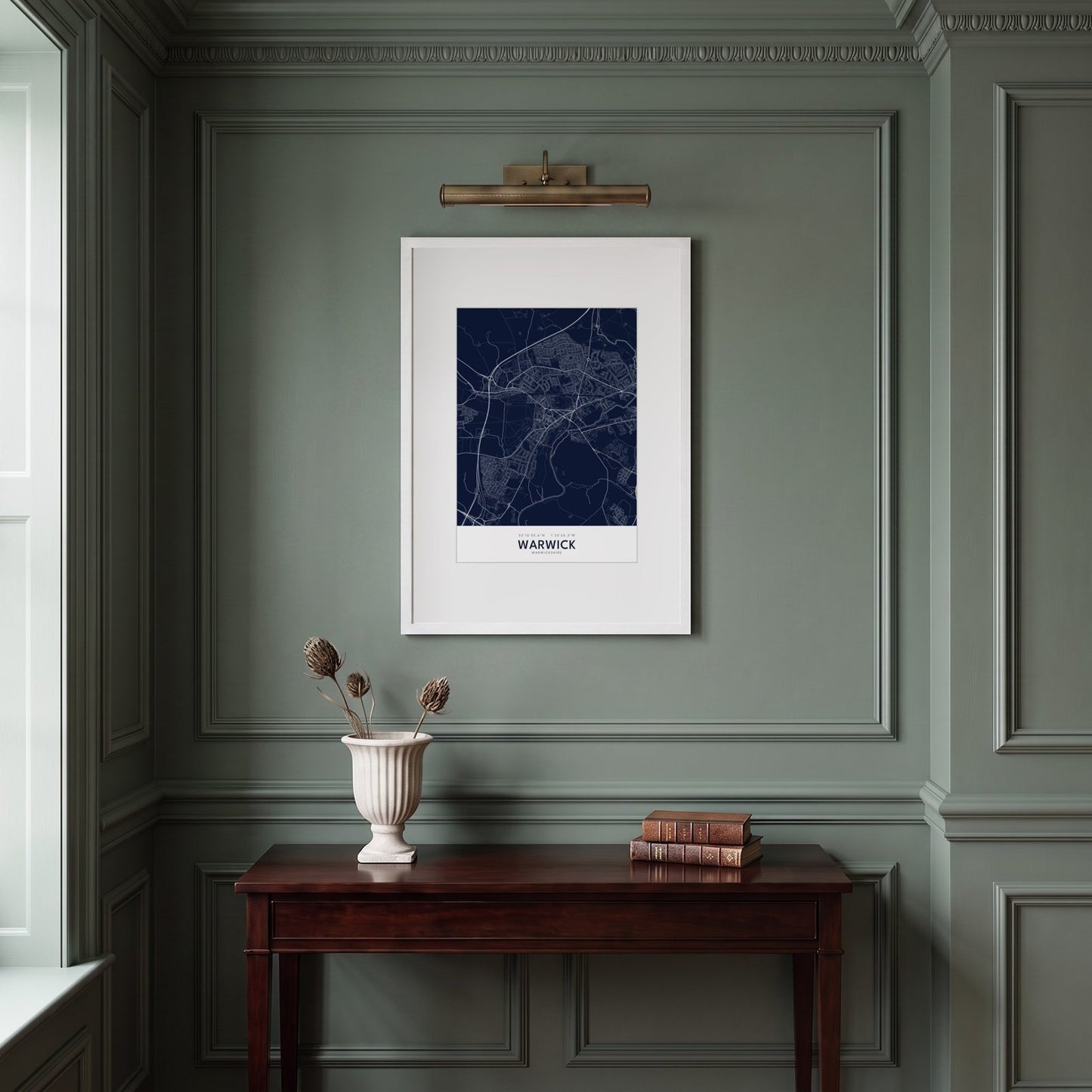Warwick — Framed Map Print (Navy)