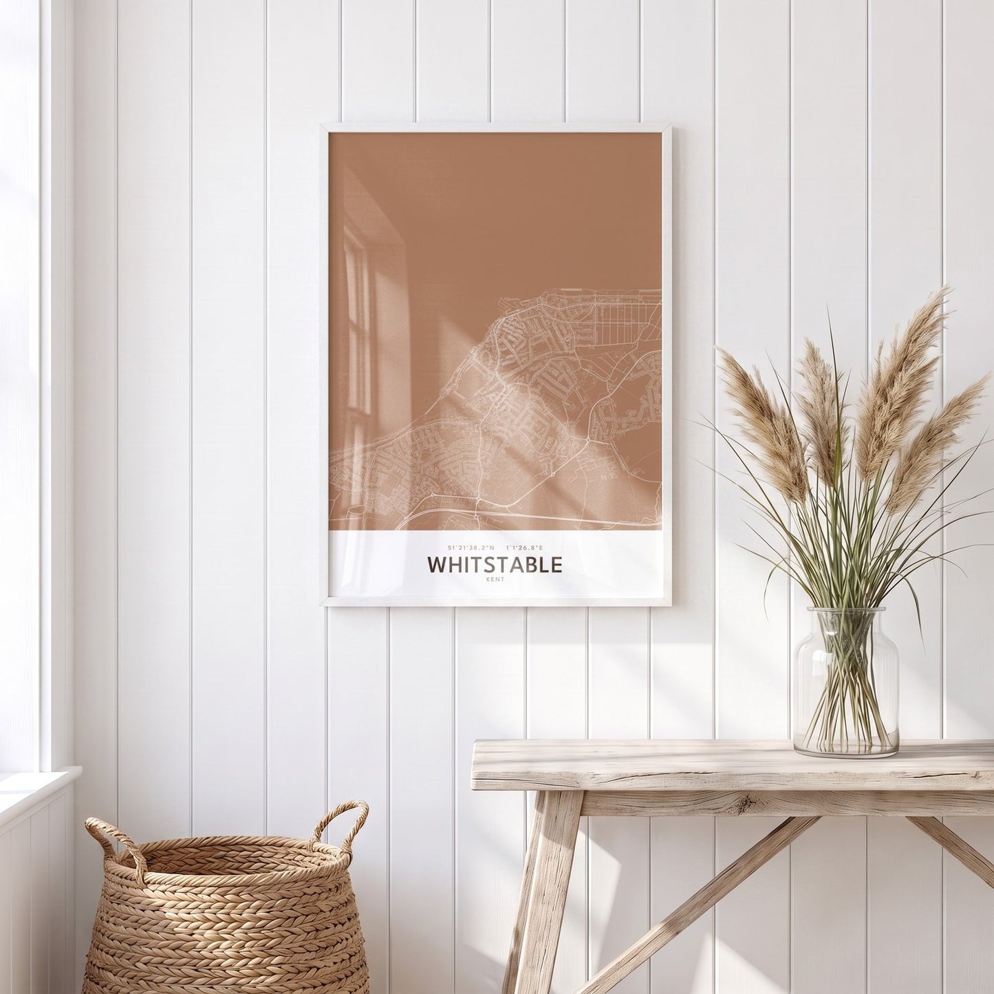 Whitstable — Framed Map Print (Terracotta)