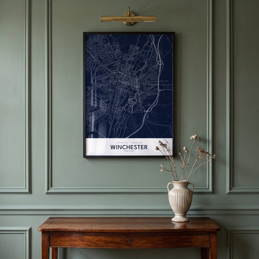 Winchester — Framed Map Print (Navy)
