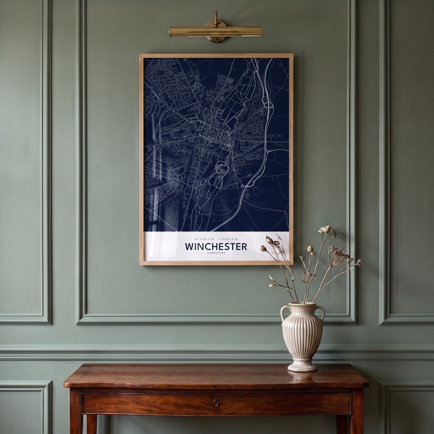 Winchester — Framed Map Print (Navy)