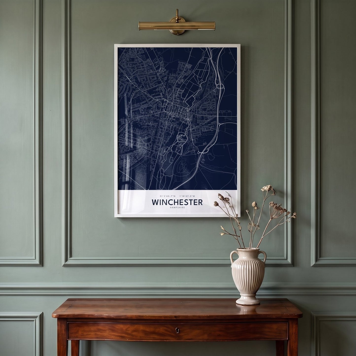 Winchester — Framed Map Print (Navy)