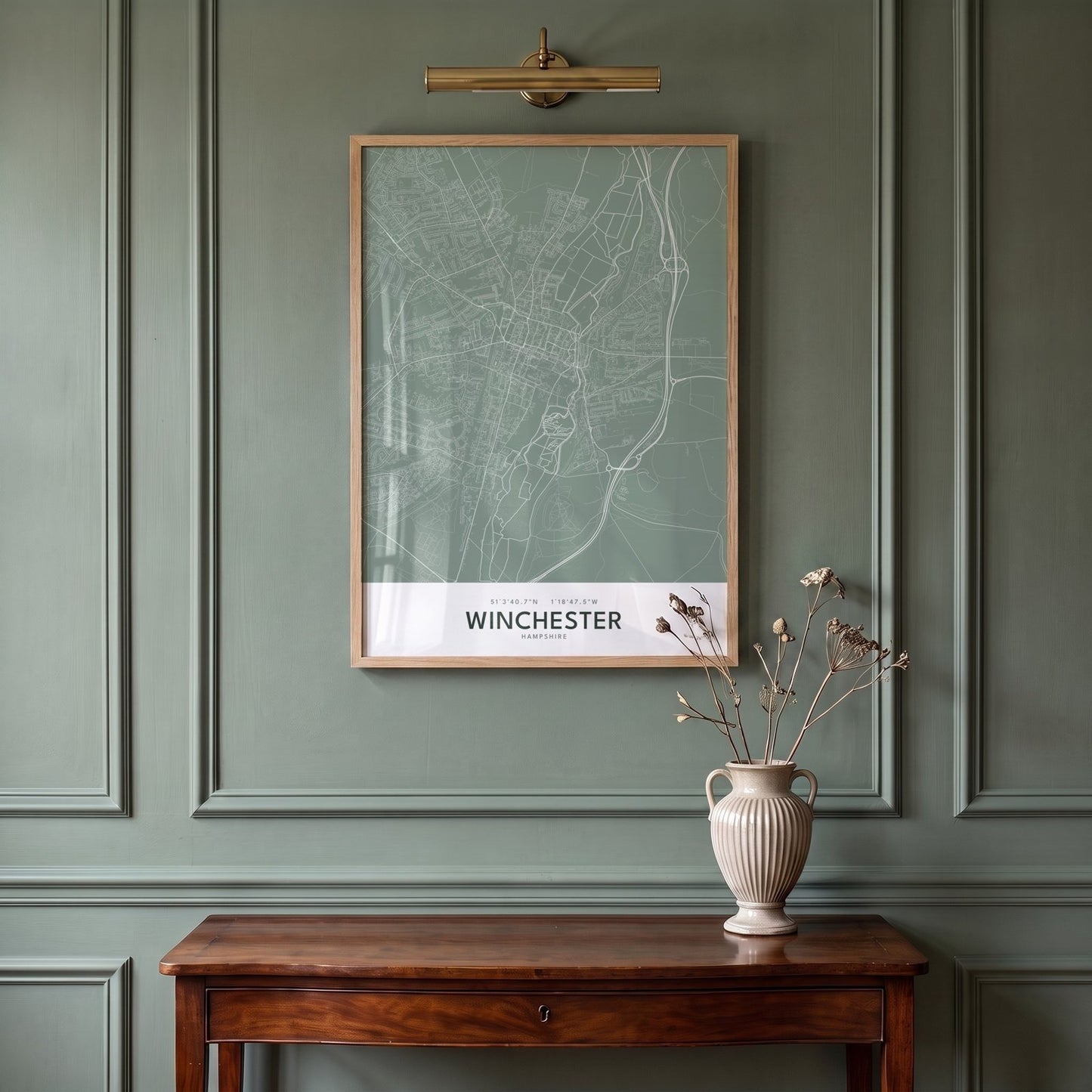 Winchester — Framed Map Print (Sage)